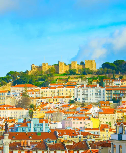Skyline Cidade Velha Lisboa Com Castelo Lisboa Topo Uma Colina — Fotografia de Stock
