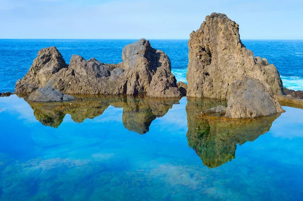 Doğal Lav Okyanus Havuzlarında Yıkanır Lav Havuzları Madeira Nın Başlıca — Stok fotoğraf