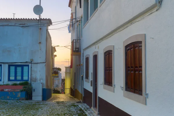 Lege Straat Bij Zonsondergang Nazare Portugal — Stockfoto