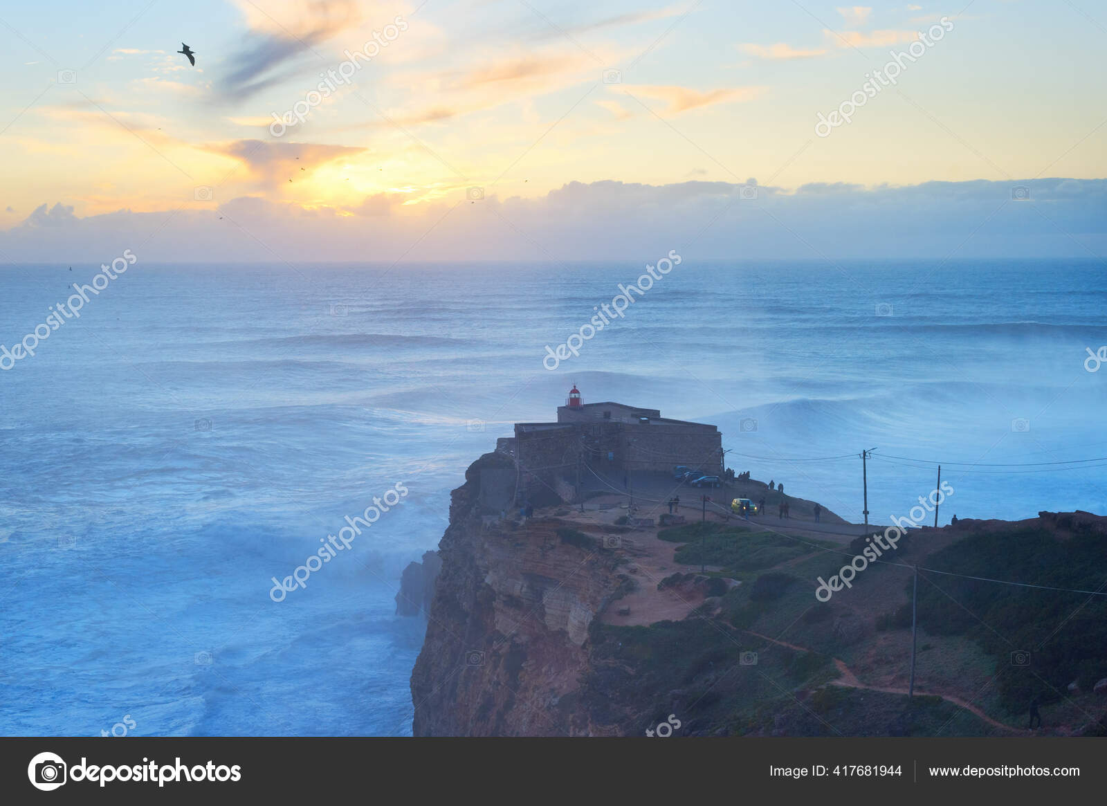 Famous Nazare Lighthouse Sunset Nazare Portugal Stock Photo by ©joyfull