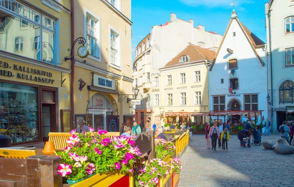 Tallinn Estonia July 2019 People Walking Sunny Old Town Street — Stock Photo, Image