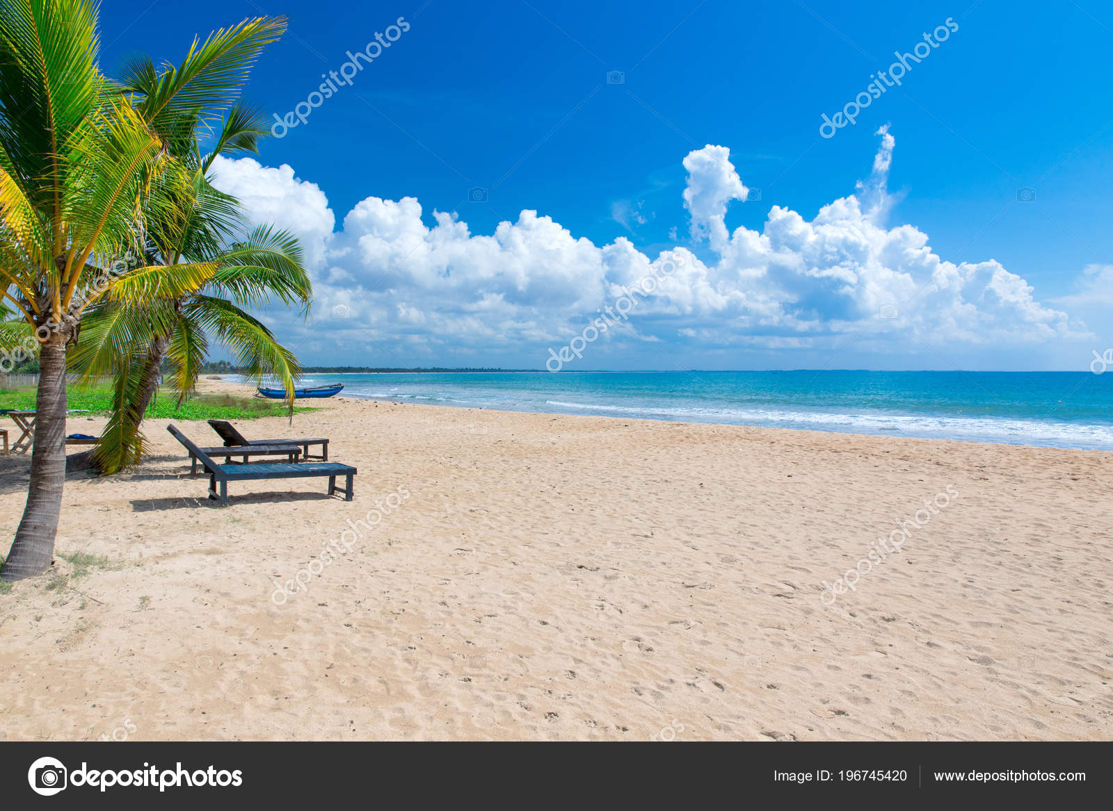 Vue Panoramique Sur Plage Sable Fin Avec Des Palmiers Une