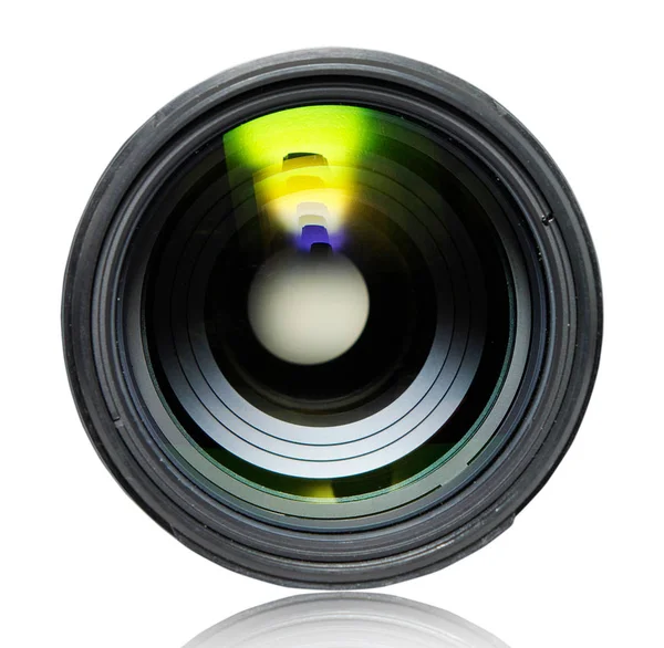 Černá Kamera Objektiv Izolované Bílém Pozadí — Stock fotografie