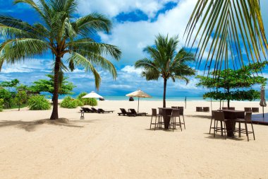 Güzel bir plaj. Yaz tatil ve tatil kavramı arka plan. Turizm ve seyahat 