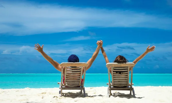 Koppel Een Tropisch Strand Malediven — Stockfoto