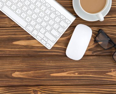 Ofis Resepsiyon ahşap masa iş işyeri ve iş nesneleri, kavram iş planlama ve yön arka plan