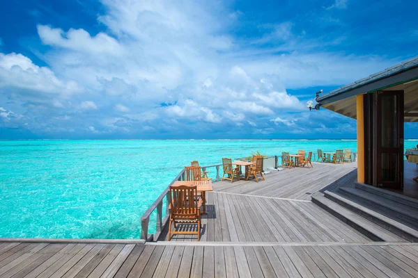 Vue Panoramique Plage Tropicale Aux Maldives Pendant Journée — Photo