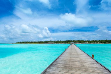 Beyaz kumlu sahili ve denizi olan tropik Maldivler adası