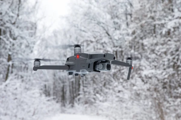 drone with winter forest and the road