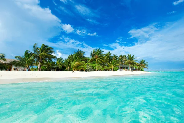 Ilha Maldivas Tropicais Com Praia Areia Branca Mar — Fotografia de Stock