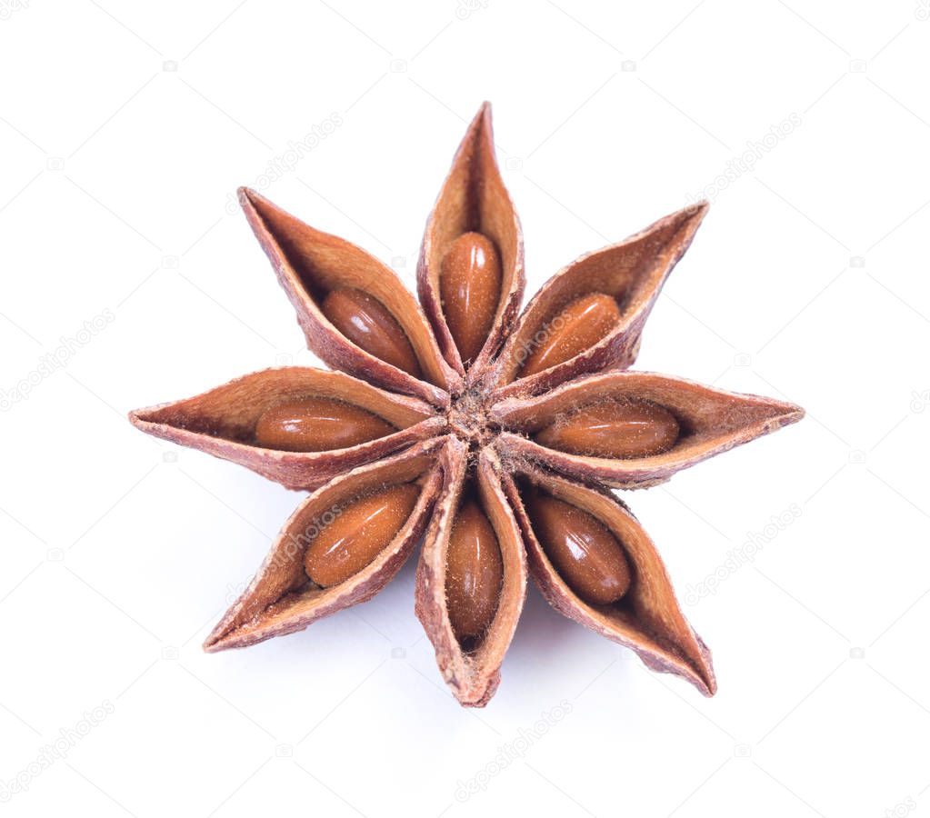 Star anise spice  isolated on white