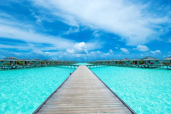 Maldiven Water Bungalows Oceaan Water Landschap — Stockfoto