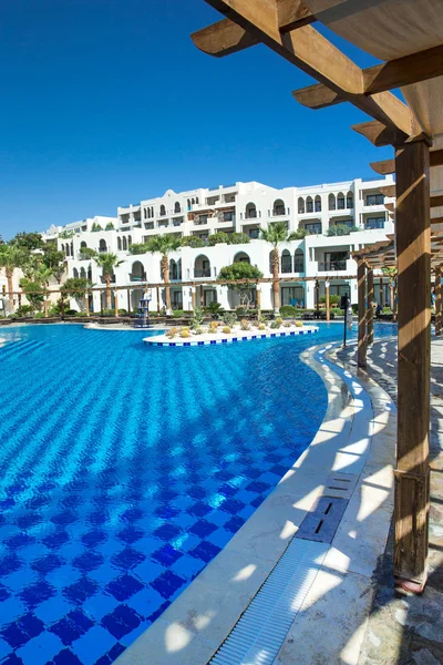 swimming pool with coconut tree and white umbrella