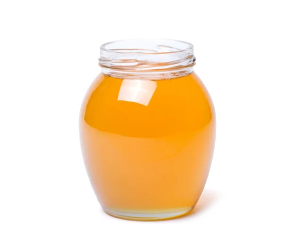 Μέλι Βάζο Άσπρο Φόντο Και Ράβδος Μελιού — Φωτογραφία Αρχείου
