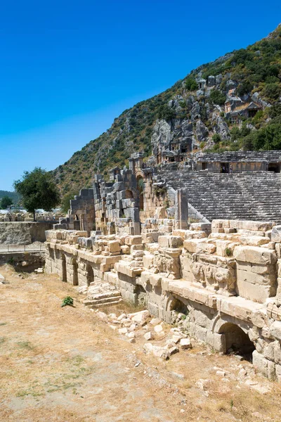 Ancienne Nécropole Lycienne Avec Tombeau Sculpté Dans Les Rochers Mira — Photo