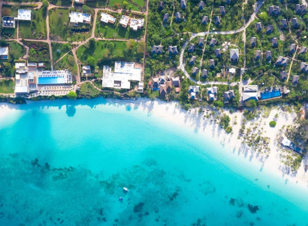 Gyönyörű Trópusi Sziget Zanzibar Légifelvételek Tengerre Strand Zanzibar Tanzánia — Stock Fotó