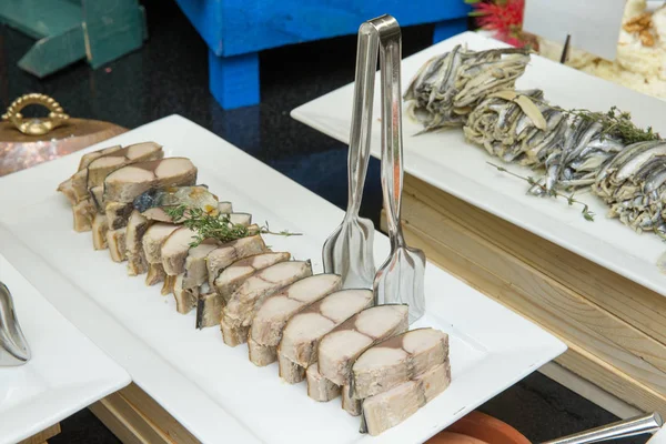 Bandeja Comida Variada Para Buffet Ensaladas — Foto de Stock