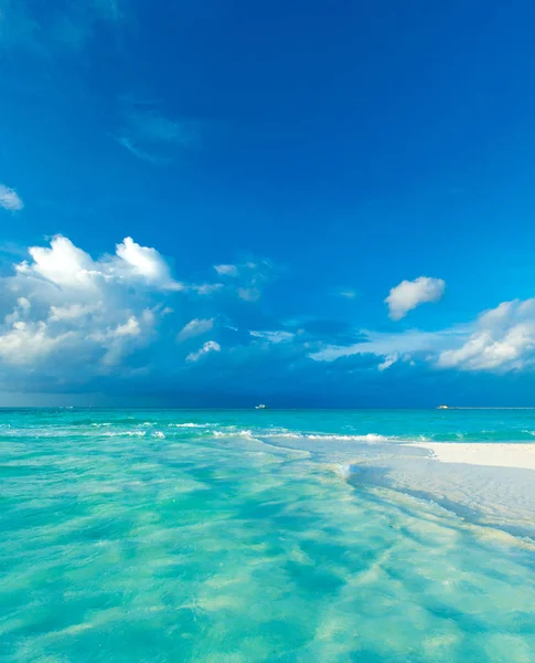 Tropikalna Wyspa Malediwy Białą Piaszczystą Plażą Morzem — Zdjęcie stockowe