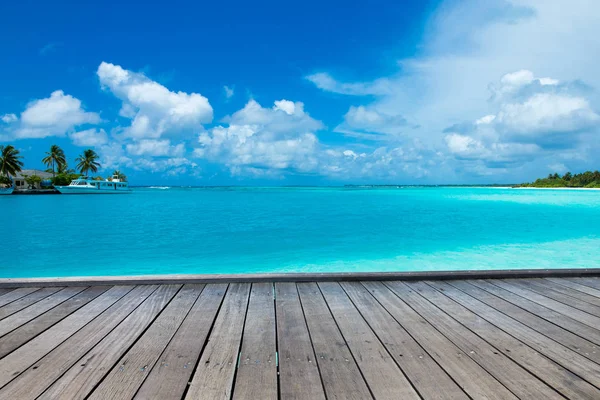 Tropikalna Wyspa Malediwy Białą Piaszczystą Plażą Morzem — Zdjęcie stockowe