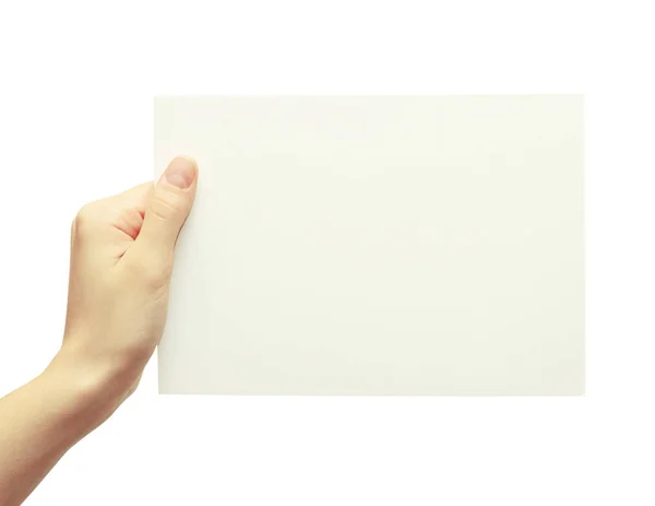 Card Blank Hand Isolated White — Stock Photo, Image