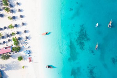 Zanzibar güzel tropikal Adası havadan görünümü. Za deniz