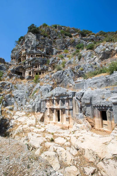 Ancient Lycian Necropolis Tomb Carved Rocks Mira — Stock Photo, Image