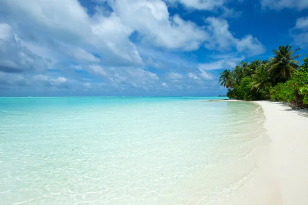 Linda ilha de Maldivas tropicais com praia, mar e azul s — Fotografia de Stock