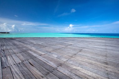 Beyaz kumlu sahili ve denizi olan tropik Maldivler adası