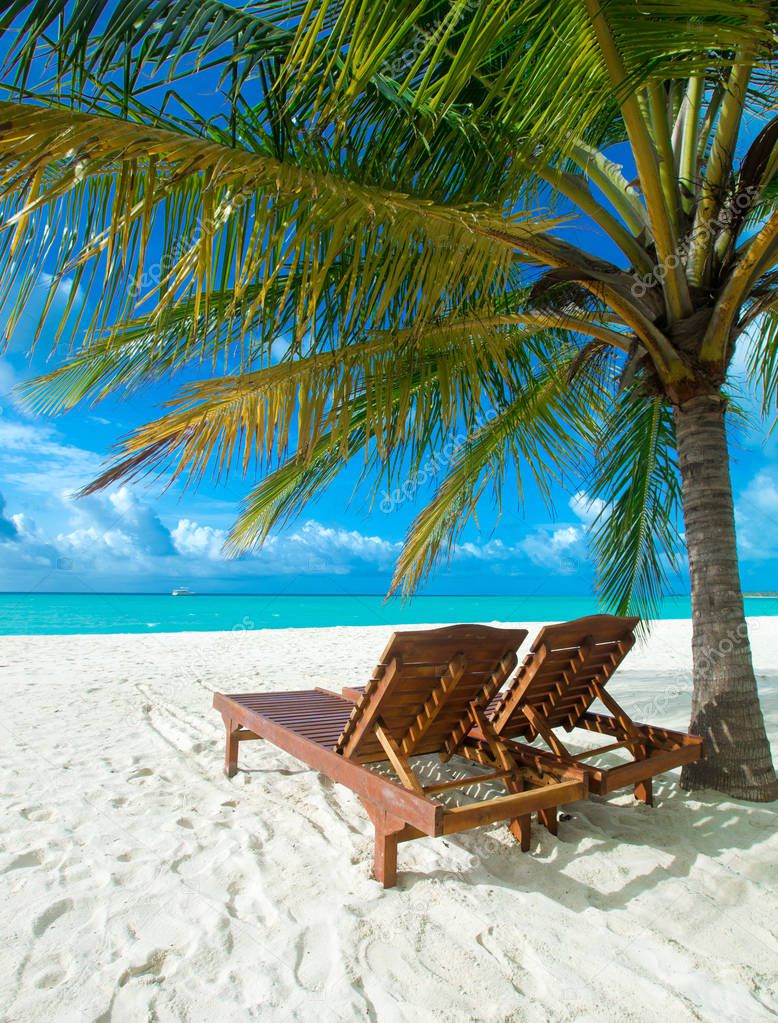 tropical Maldives island with white sandy beach and sea