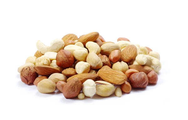 Assorted mixed nuts on white background — Stock Photo, Image