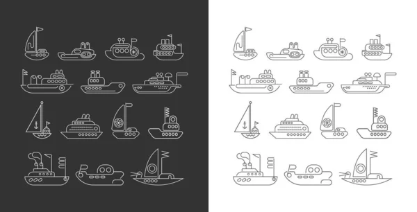 Barco línea arte vector icono conjunto — Vector de stock