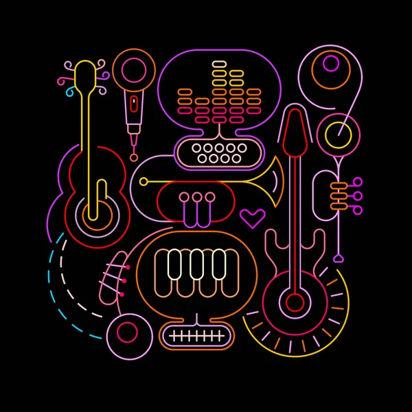 Colores Neón Aislados Sobre Fondo Negro Ilustración Vectorial Arte Musical — Vector de stock