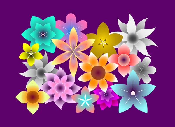 Illustration Vectorielle Couleur Abstraite Avec Nombreuses Fleurs Différentes Sur Fond — Image vectorielle