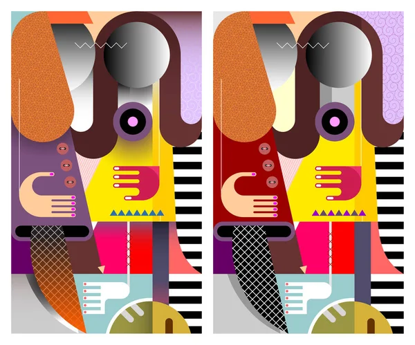 两个年轻妇女肩并肩地站在一起 互相交谈 现代艺术彩色矢量图解的两种选择 — 图库矢量图片