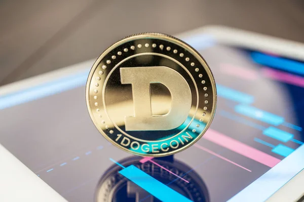 A tábla dogecoin cryptocurrency — Stock Fotó