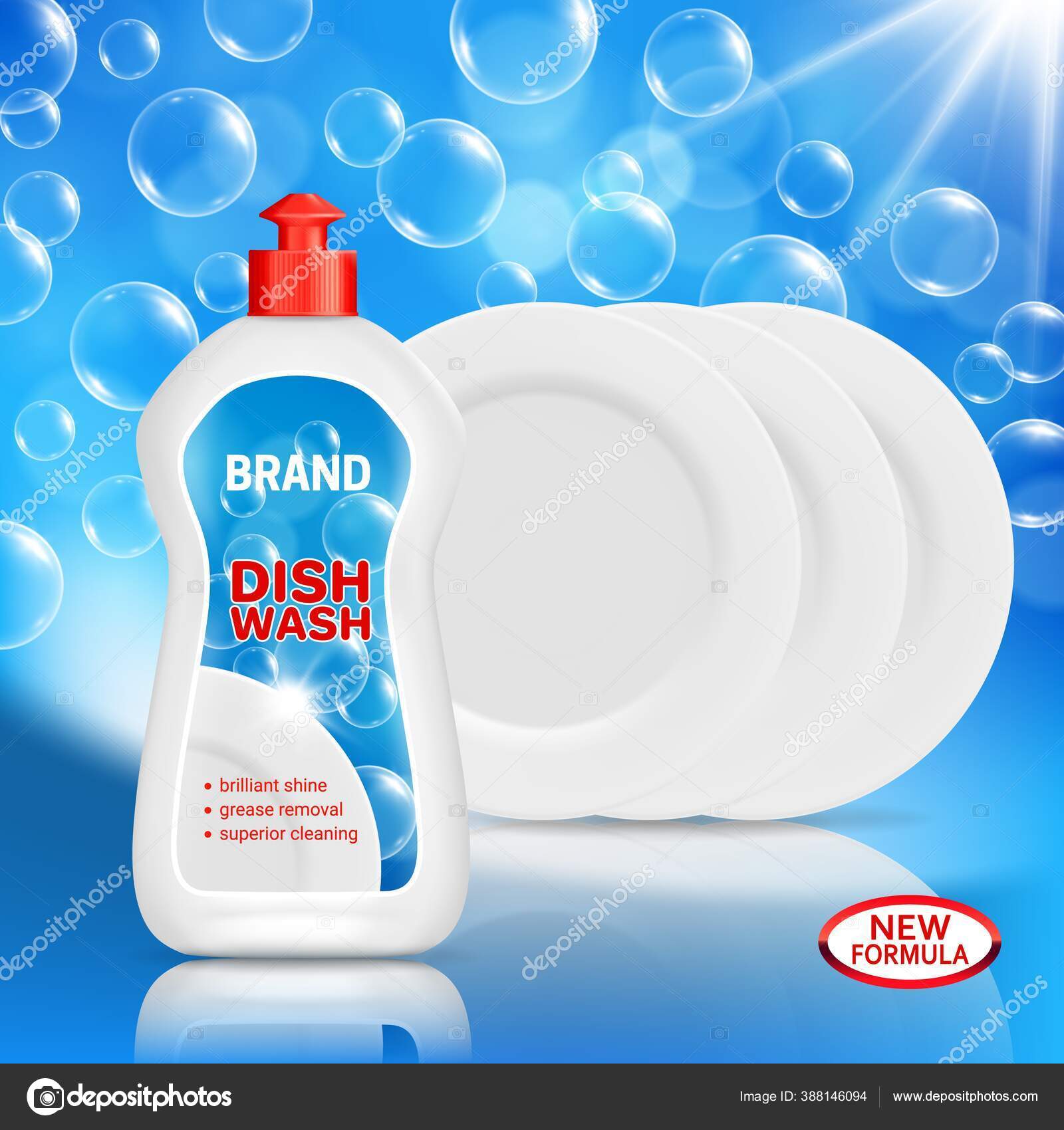 Dish Wash Liquid Soap Clean Dishes Realistic Vector Mockup With Regard To Bubble Bottle Label Template