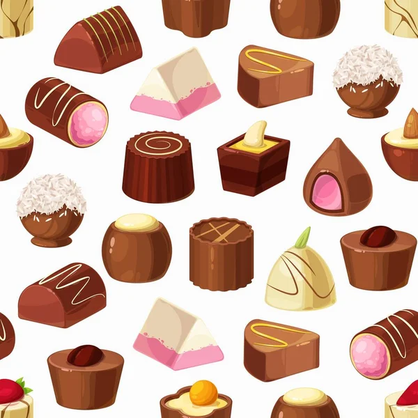 Çikolata Şekerleri Tatlı Besin Taşıyıcı Arka Planının Kusursuz Desenleri Yer — Stok Vektör