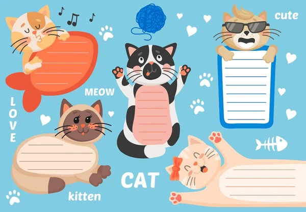 Modelo Vetor Quadro Texto Para Crianças Com Fundo Gatos Desenhos —  Vetores de Stock