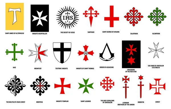 Órdenes Caballería Diseño Vectorial Órdenes Militares Religiosas Caballeros Caballeros Medievales — Archivo Imágenes Vectoriales