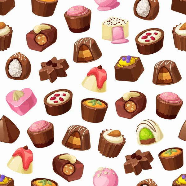 Chocolade Snoepjes Truffels Praline Naadloos Patroon Vector Achtergrond Van Zoete — Stockvector