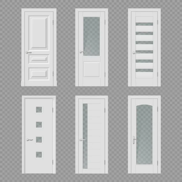 White Interior Door Realistic Mockups Vector Room Entrances Doorways Wooden — Stock Vector