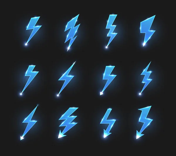 Lightnings pictogrammen geïsoleerde vector zigzag pijlen ingesteld — Stockvector
