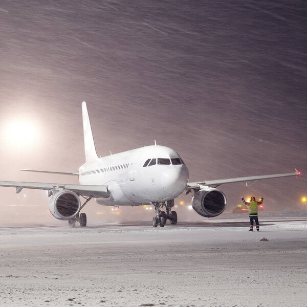 Moscow, Russia, February, 09,2015: plane parked at the airport in winter
