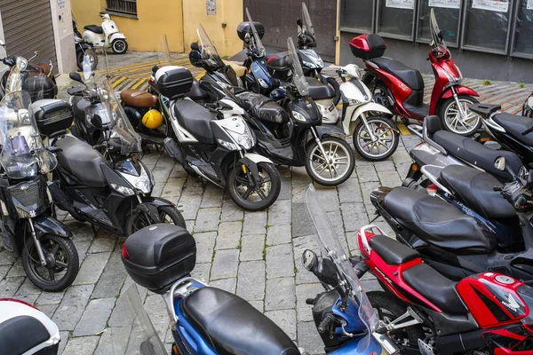 Genova Giugno 2018 Moto Parcheggiate Genova — Foto Stock