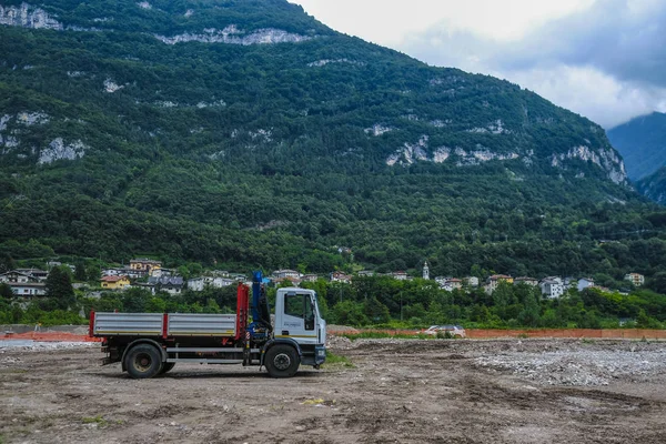 Longarone Italia Luglio 2018 Immagine Camion Cantiere Stradale Longarone — Foto Stock