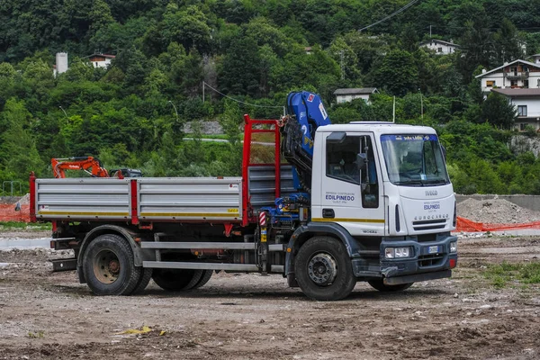 Longarone Italia Luglio 2018 Immagine Camion Cantiere Stradale Longarone — Foto Stock