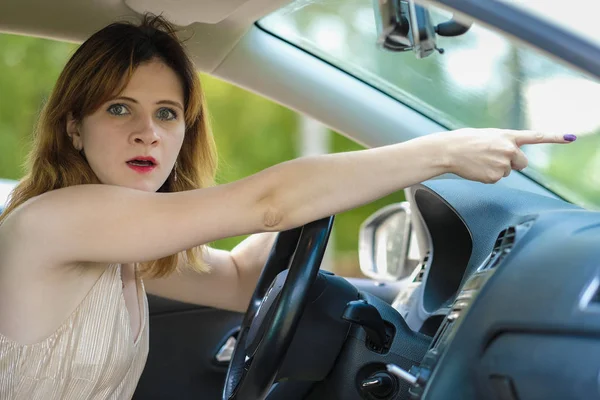 Scared Girl Driving Car — Stock Photo, Image
