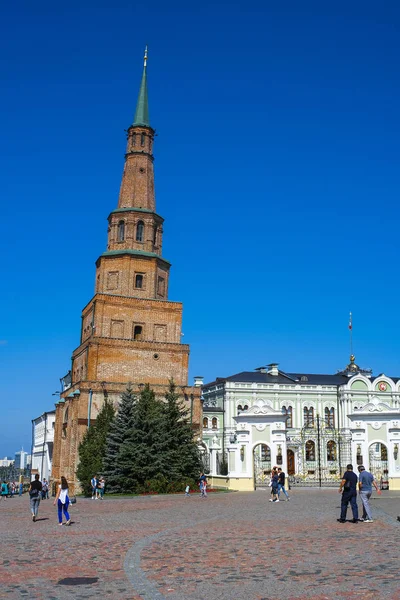 Kazan Federacja Rosyjska Sierpień 2018 Widok Krzywej Wieży Syuyumbike Kazan — Zdjęcie stockowe