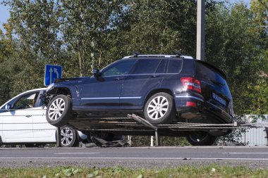 Chehov, Rusya - Ağustos, 25, 2018: trafik kazası Chehov, Rusya Federasyonu