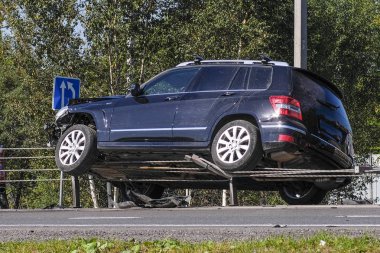 Chehov, Rusya - Ağustos, 25, 2018: trafik kazası Chehov, Rusya Federasyonu